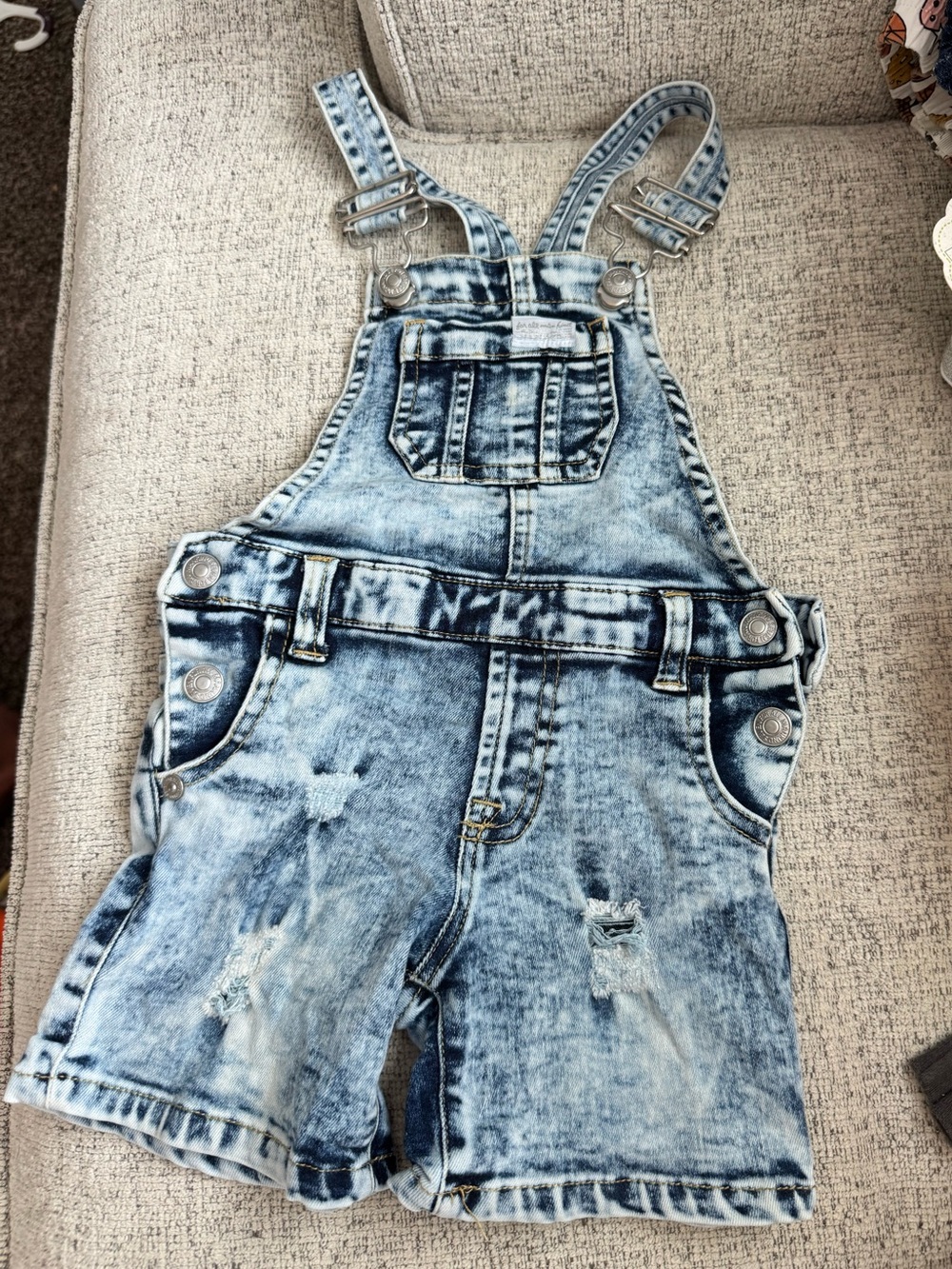 For All Mankind Acid Wash Denim Short Overalls